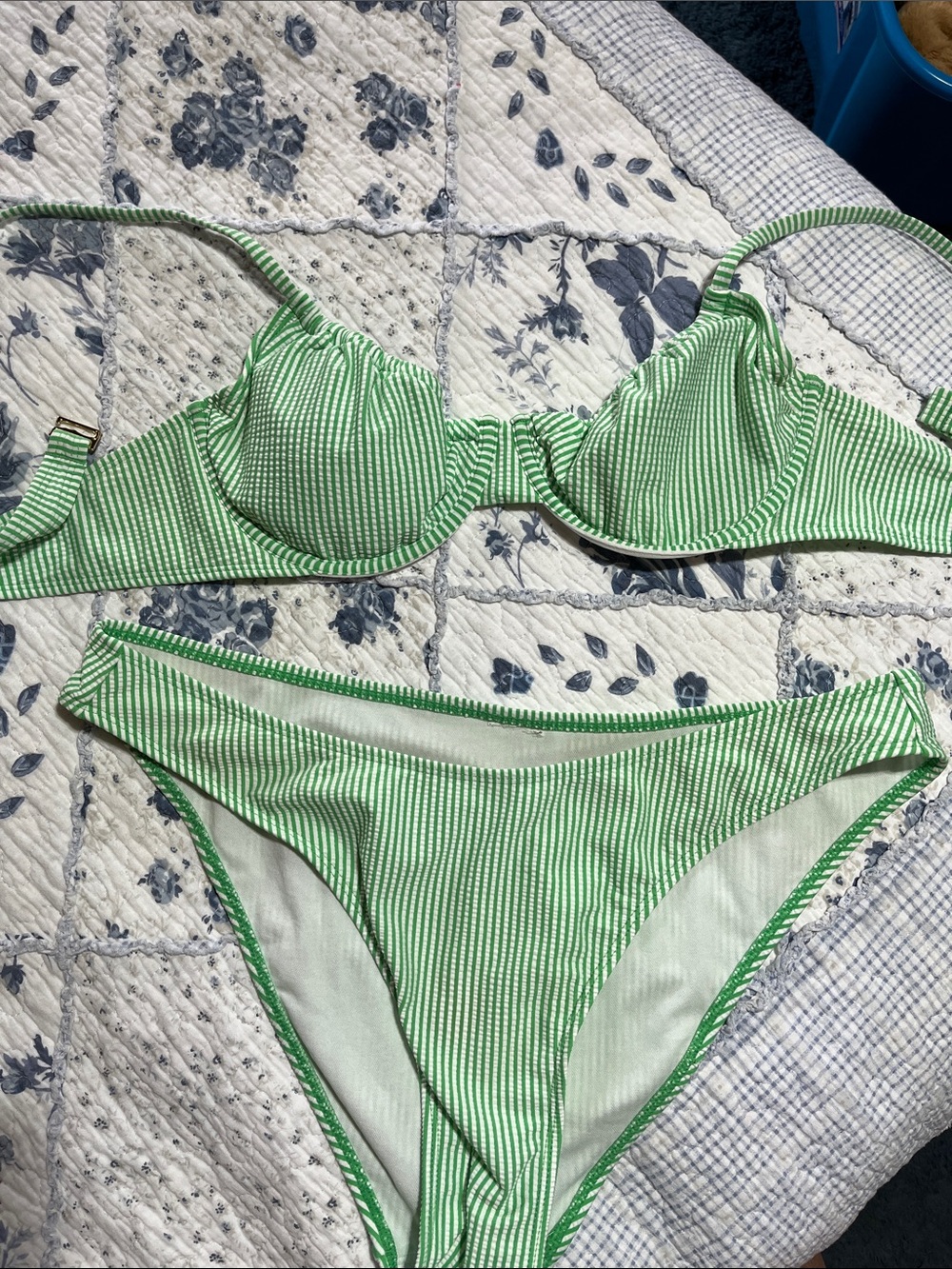 Green White Striped Bikini Set